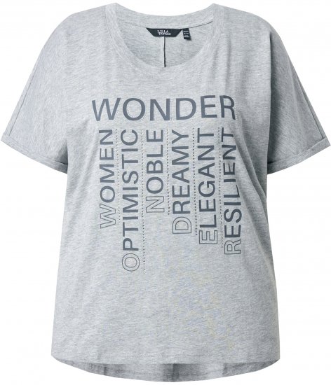 Ulla Popken WONDER Short Sleeve Graphic Tee Light Grey Melange - Bedruckte T-shirts für damen - 