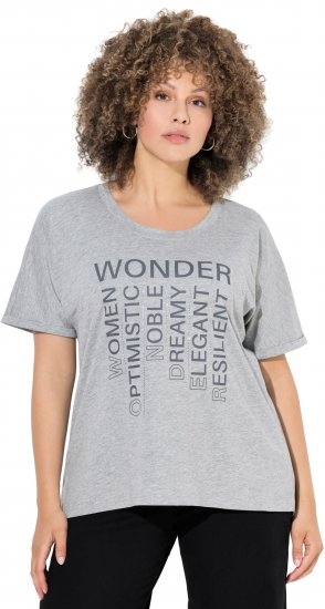 Ulla Popken WONDER Short Sleeve Graphic Tee Light Grey Melange - Bedruckte T-shirts für damen - 