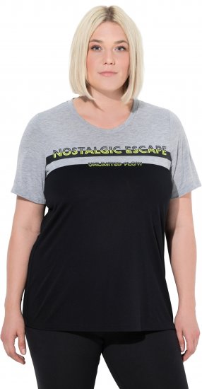 Ulla Popken Nostalgic Escape Performance T-Shirt Black - Bedruckte T-shirts für damen - 