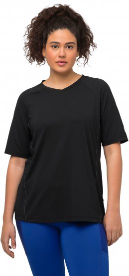 Ulla Popken Piping Accent Functional UVP 50+ Stretch Knit Top Black - T-Shirts - 