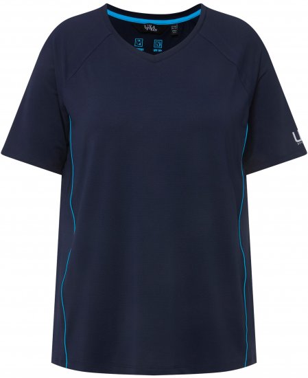 Ulla Popken Piping Accent Functional UVP 50+ Stretch Knit Top Navy Blue - T-Shirts - 