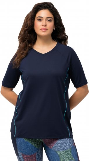 Ulla Popken Piping Accent Functional UVP 50+ Stretch Knit Top Navy Blue - T-Shirts - 