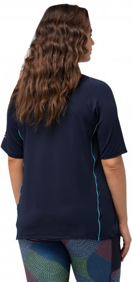 Ulla Popken Piping Accent Functional UVP 50+ Stretch Knit Top Navy Blue - T-Shirts - 
