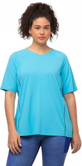 Ulla Popken Piping Accent Functional UVP 50+ Stretch Knit Top Bright Turquoise - T-Shirts - 
