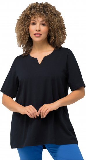 Ulla Popken Essential Notch Neck Stretch Tee Navy Blue - T-Shirts - 