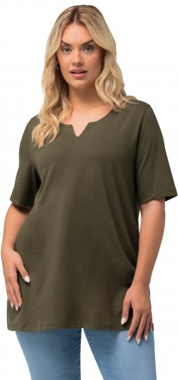 Ulla Popken Essential Notch Neck Stretch Tee Forest Green - T-Shirts - 