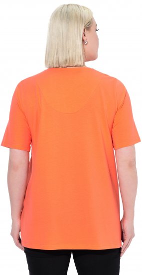 Ulla Popken Essential Notch Neck Stretch Tee Coral Pink - T-Shirts - 
