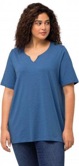 Ulla Popken Essential Notch Neck Stretch Tee Denim Blue - T-Shirts - 