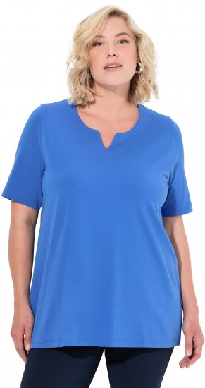 Ulla Popken Essential Notch Neck Stretch Tee Peacock Blue - T-Shirts - 