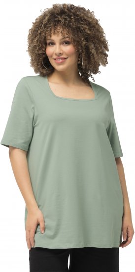 Ulla Popken Essential Square Neck Stretch Tee Light Moss Green - T-Shirts - 