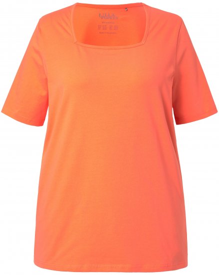 Ulla Popken Essential Square Neck Stretch Tee Coral Pink - T-Shirts - 
