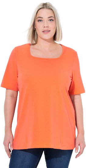 Ulla Popken Essential Square Neck Stretch Tee Coral Pink - T-Shirts - 