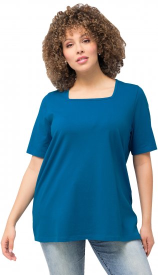 Ulla Popken Essential Square Neck Stretch Tee Medium Blue - T-Shirts - 