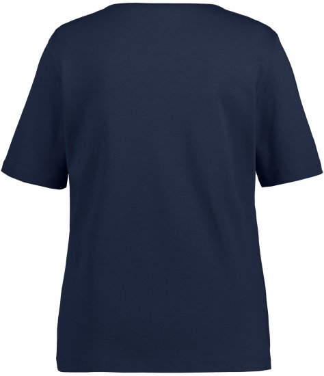 Ulla Popken Double Layer Rounded V-Neck Slim Fit Tee Navy Blue - T-Shirts - 