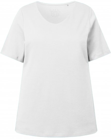 Ulla Popken Double Layer Rounded V-Neck Slim Fit Tee Snow White - T-Shirts - 