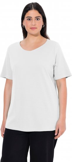 Ulla Popken Double Layer Rounded V-Neck Slim Fit Tee Snow White - T-Shirts - 