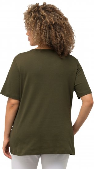 Ulla Popken Double Layer Rounded V-Neck Slim Fit Tee Forest Green - T-Shirts - 