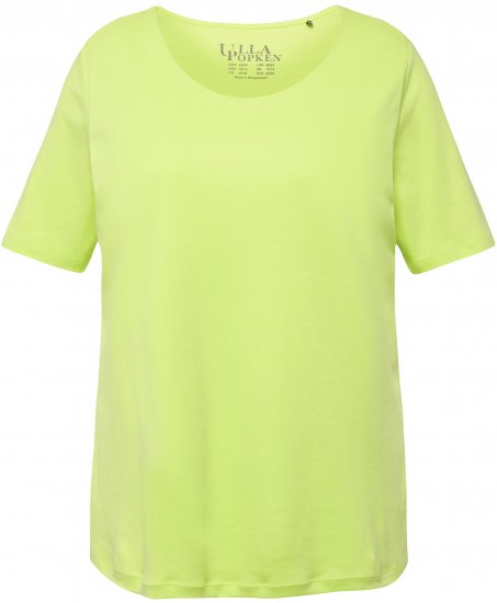 Ulla Popken Double Layer Rounded V-Neck Slim Fit Tee Lime Green - T-Shirts - 