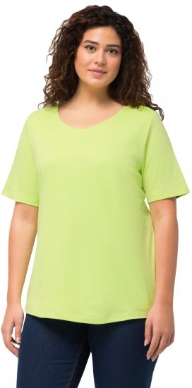Ulla Popken Double Layer Rounded V-Neck Slim Fit Tee Lime Green - T-Shirts - 