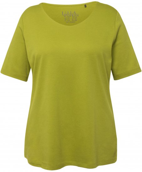 Ulla Popken Double Layer Rounded V-Neck Slim Fit Tee Apple Green - T-Shirts - 