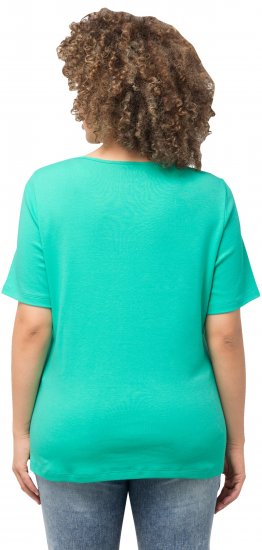 Ulla Popken Double Layer Rounded V-Neck Slim Fit Tee Turquioise Green - T-Shirts - 