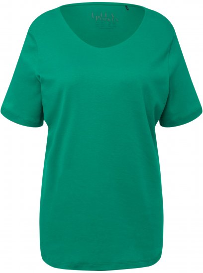 Ulla Popken Double Layer Rounded V-Neck Slim Fit Tee Emerald - T-Shirts - 