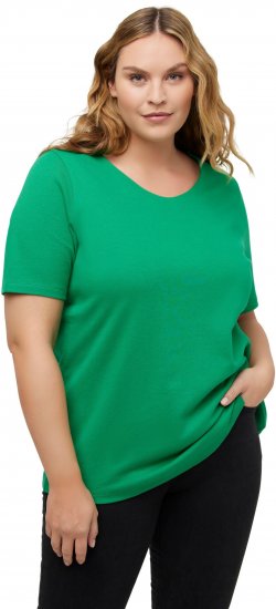 Ulla Popken Double Layer Rounded V-Neck Slim Fit Tee Green Emerald - T-Shirts - 
