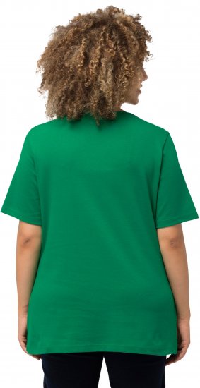 Ulla Popken Double Layer Rounded V-Neck Slim Fit Tee Green Emerald - T-Shirts - 