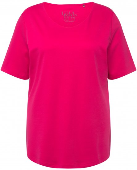 Ulla Popken Double Layer Rounded V-Neck Slim Fit Tee Magenta Pink - T-Shirts - 