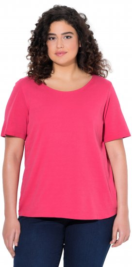 Ulla Popken Double Layer Rounded V-Neck Slim Fit Tee Dark Pink - T-Shirts - 