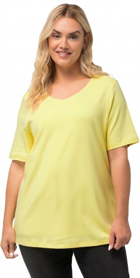 Ulla Popken Double Layer Rounded V-Neck Slim Fit Tee Lemon Yellow - T-Shirts - 