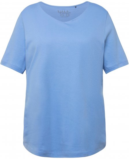 Ulla Popken Double Layer Rounded V-Neck Slim Fit Tee Cloud Blue - T-Shirts - 