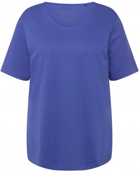 Ulla Popken Double Layer Rounded V-Neck Slim Fit Tee Blue Purple - T-Shirts - 