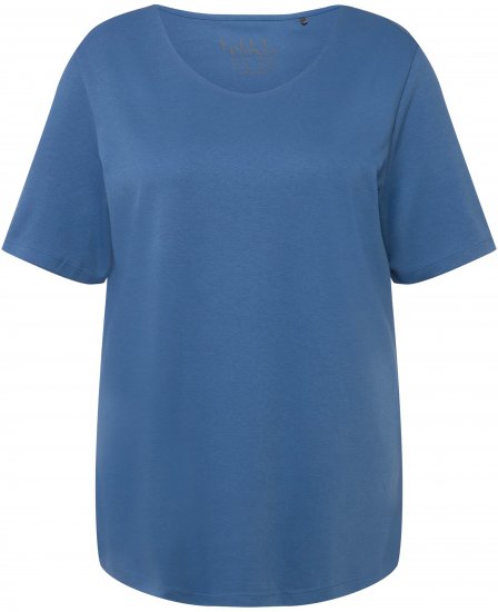 Ulla Popken Double Layer Rounded V-Neck Slim Fit Tee Denim Blue - T-Shirts - 