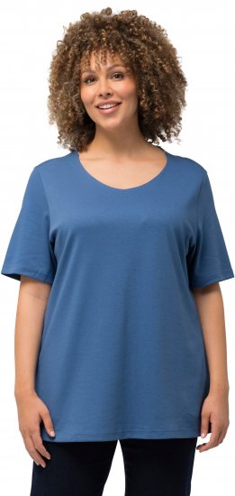 Ulla Popken Double Layer Rounded V-Neck Slim Fit Tee Denim Blue - T-Shirts - 