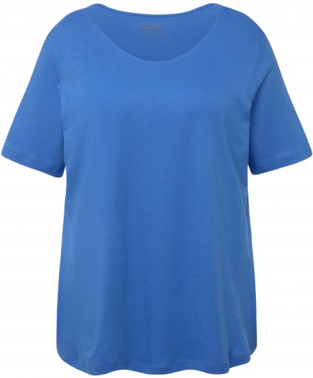 Ulla Popken Double Layer Rounded V-Neck Slim Fit Tee Blue - T-Shirts - 