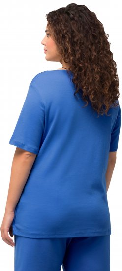 Ulla Popken Double Layer Rounded V-Neck Slim Fit Tee Blue - T-Shirts - 