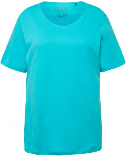 Ulla Popken Double Layer Rounded V-Neck Slim Fit Tee Deep Aqua - T-Shirts - 