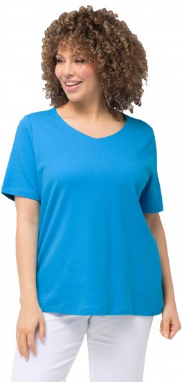 Ulla Popken Double Layer Rounded V-Neck Slim Fit Tee Sapphire Blue - T-Shirts - 
