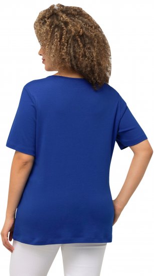Ulla Popken Double Layer Rounded V-Neck Slim Fit Tee Cobalt Blue - T-Shirts - 