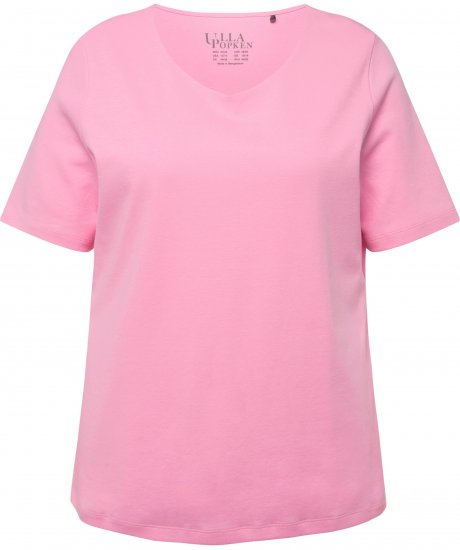 Ulla Popken Double Layer Rounded V-Neck Slim Fit Tee Light Pink - T-Shirts - 