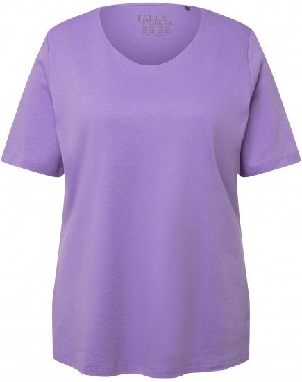Ulla Popken Double Layer Rounded V-Neck Slim Fit Tee Pale Lilac - T-Shirts - 