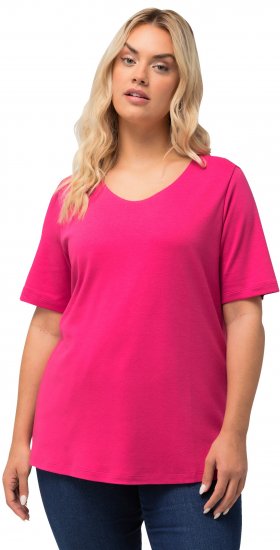 Ulla Popken Double Layer Rounded V-Neck Slim Fit Tee Fuchsia Pink - T-Shirts - 