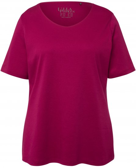 Ulla Popken Double Layer Rounded V-Neck Slim Fit Tee Magnolia Red - T-Shirts - 