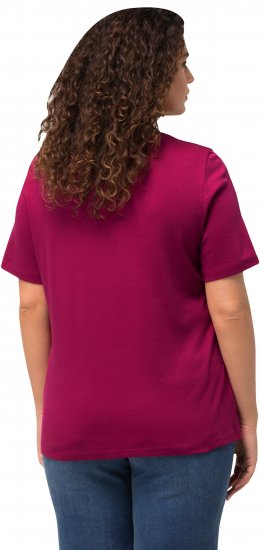 Ulla Popken Double Layer Rounded V-Neck Slim Fit Tee Magnolia Red - T-Shirts - 
