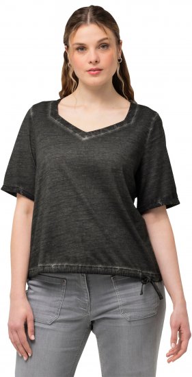 Ulla Popken Cold Dyed Sweetheart Neckline Short Sleeve Tee Graphite Grey - T-Shirts - 