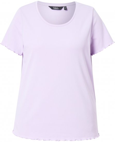 Ulla Popken Ribbed Lettuce Hem Short Sleeve Tee Lavender - T-Shirts - 