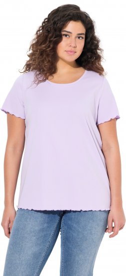 Ulla Popken Ribbed Lettuce Hem Short Sleeve Tee Lavender - T-Shirts - 
