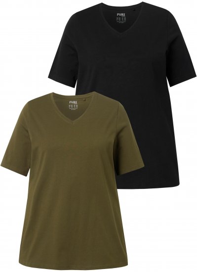 Ulla Popken Eco Cotton Basic T-Shirt 2-Pack Green/Black - T-Shirts - Damen-T-Shirts in großen Größen