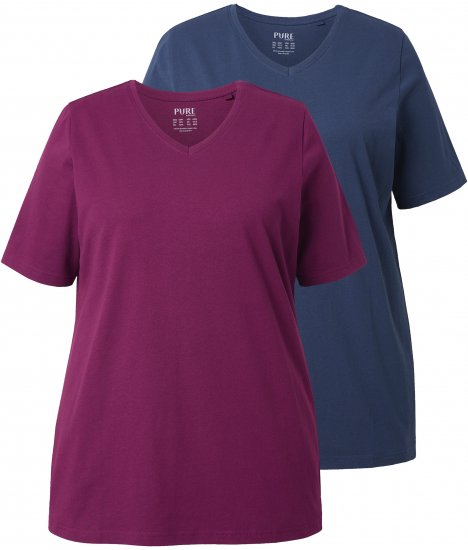 Ulla Popken Eco Cotton Basic T-Shirt 2-Pack Black/Red - T-Shirts - 
